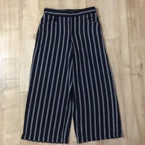 Wide Leg Striped Mid Calf Pants